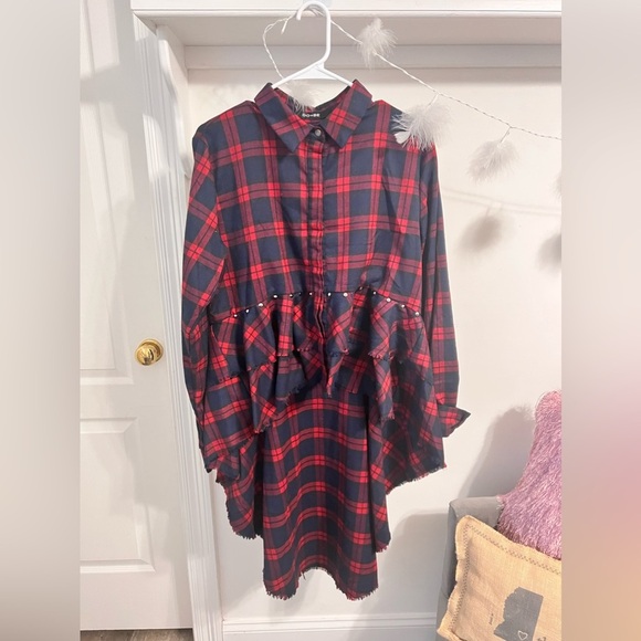 REMOVING SOON FINAL PRICE DO + BE High Low Plaid Button Up Top - Picture 1 of 7